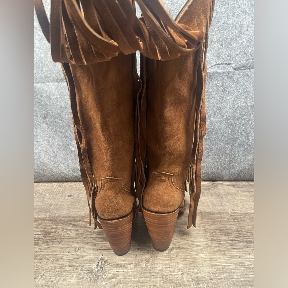 Brother Brown Suede Fringe Heeled Boots - Picture 9 of 14